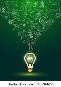 idea concept with light bulbs on green background