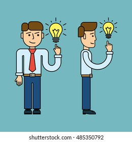 idea concept line flat design. Businessman with idea bulb. vector