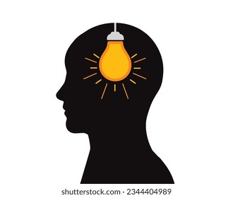 Idea concept, man head and bulb lamp