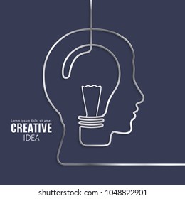 Idea concept. One line forming a head with lightbulb. Vector.