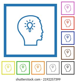 Idea concept outline flat color icons in square frames on white background