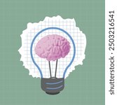 Idea concept pop art. Halftone brain inside lamp. Creative thinking Scientific discoveries. Successful learning. Brainstorm., innovation poster