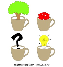 Idea concept, question heart bulb and tree in cup