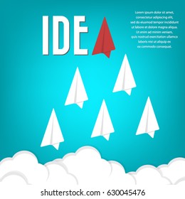 idea concept with red paper airplane as a leader among others-idea, leadership, teamwork, motivation, stand out of the crowd concept, EPS10 vector