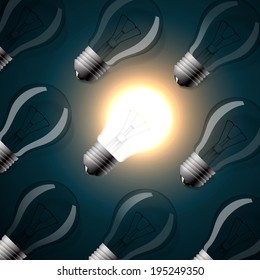 Idea concept. Seamless pattern with rows of light bulbs. Vector illustration.