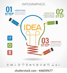 Idea concept. Template with a linear scetch of the bulb, pencils and text.File is saved in 10 EPS version.
