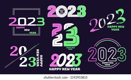 idea and concept think Creativity modern  2023 Happy New Year posters set. Design templates with  logo 2023 for celebration and season decoration. minimalistic trendy backgrounds 