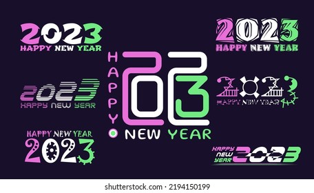 idea and concept think Creativity modern  2023 Happy New Year posters set. Design templates with  logo 2023 for celebration and season decoration. minimalistic trendy backgrounds
