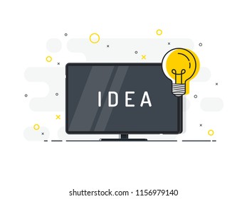 Idea concept with TV screen and light bulb. Trendy flat vector on white background. Vector Illustration.