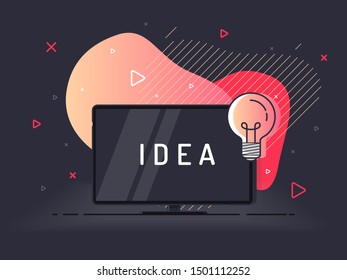 Idea concept with TV screen and light bulb. Trendy flat vector on fluid background. Vector Illustration.
