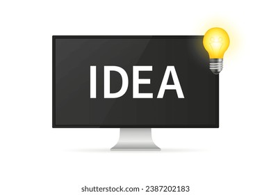 Idea concept with TV screen and light bulb. Trendy flat vector on yellow background. Vector illustration