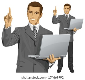 Idea concept. Vector business man shows something with his finger