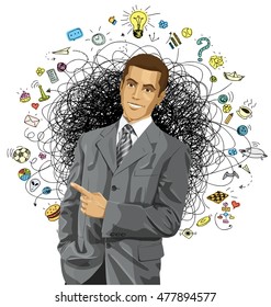 Idea concept. Vector business man show something with his finger