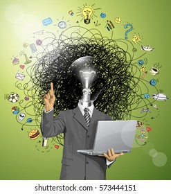 Idea concept. Vector business man shows something with his finger