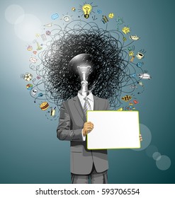 Idea concept. Vector Business man holding empty write board in his hands