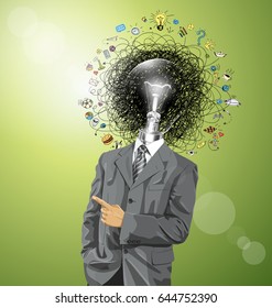 Idea concept. Vector business man show something with his finger