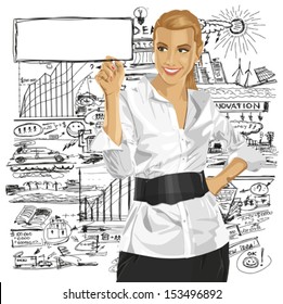Idea concept. Vector Business woman writing something
