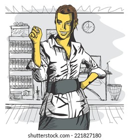 Idea concept. Vector Business woman writing something
