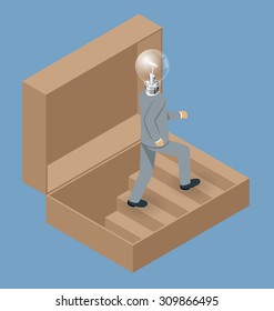 Idea concept. Vector flat isometric with lamp head man
