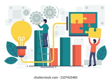 Idea concept vector Illustration idea for landing page template, gather idea after brainstorming, creative and innovative process with light bulb bright thought, Hand drawn Flat Styles