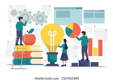 Idea concept vector Illustration idea for landing page template, gather idea after brainstorming, creative and innovative process with light bulb bright thought, Hand drawn Flat Styles
