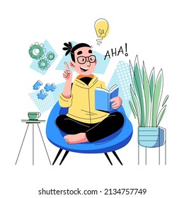 Idea concept vector Illustration idea for landing page template, gather idea after brainstorming, creative and innovative process with light bulb bright thought, Hand drawn Flat Styles