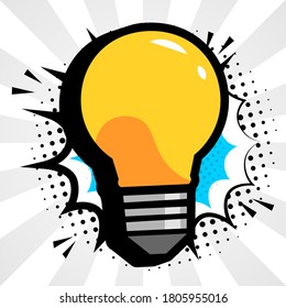 Idea or concept vector with light bulb and exclamation point in cartoon or toon style. Ideals for brilliant new ideas, brain storming, presentations or slides.
