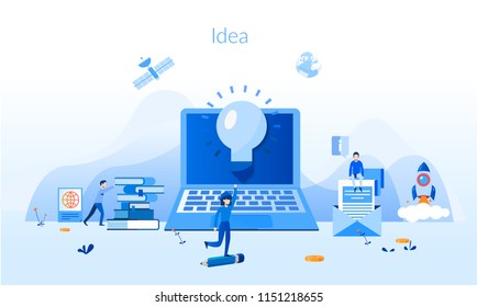 Idea Concept for web page, banner, presentation, social media, documents, cards, posters. Vector illustration working together in the company, brainstorming, making creative products, startup