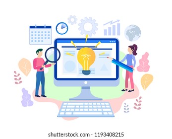 Idea Concept for web page, banner, presentation, social media, documents, cards, posters. Vector illustration working together in the company, brainstorming, making creative products, startup