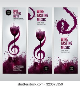 Idea concept wine and music. Elegant and expressive design. Colors and wine stains.Vector
