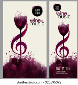 Idea concept wine and music. Elegant and expressive design. Colors and wine stains.Vector