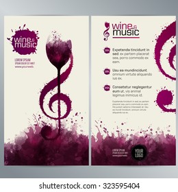 Idea concept wine and music. Elegant and expressive design. Colors and wine stains.Vector
