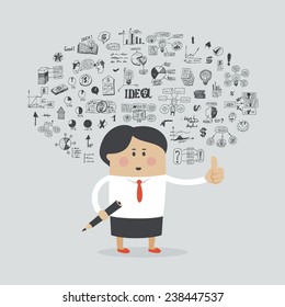 Idea concept - woman creates ideas
