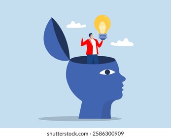 Idea Concept,businessman find new lightbulb best result or outcome, solving or finding solution, search new innovation, opportunity or invention, research concept vector