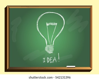 idea concept.Light bulb on chalkboard background.Vector illustration.