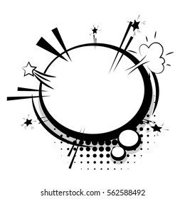 Idea conversation. Comics book sketch explosion sudden burst bomb. Blank template comic text speech oval cloud bubble. Halftone dot background style pop art. Dialog empty comic box space