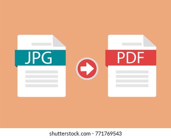 Idea of converting a document from jpg to pdf. Changing or converting a document to another format. Modern vector illustration in a flat style.