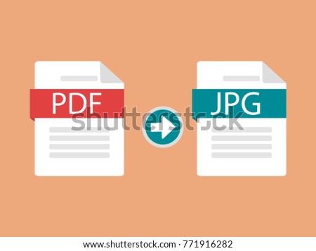 Idea of converting a document from pdf to jpg. Changing or converting a document to another format. Modern vector illustration in a flat style.