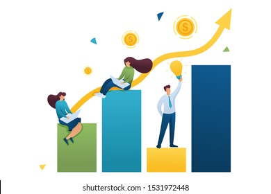 Idea creation, schedule Growth and profit growth of entrepreneurs working for success. Flat 2D character. Concept for web design