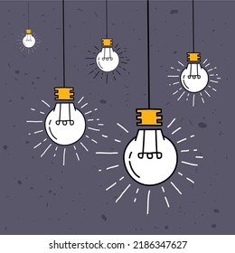Idea, creative concept bulb sign, innovations background, Hanging bulbs - vector illustration