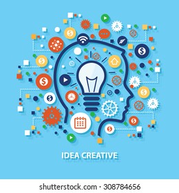 Idea creative concept design on blue background,clean vector