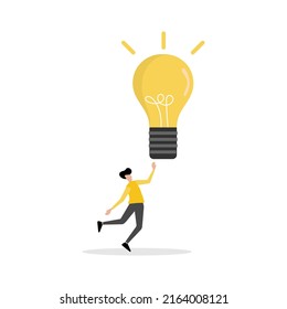 Idea and creative concept. Smart businessmen jumping to light bulbs for opportunities, search for new solutions, and direction of development. A new business idea of leadership.  