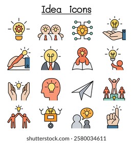 Idea and Creative icon set in color line style