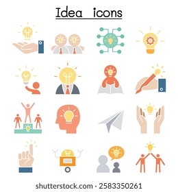 Idea and Creative icon set  in flat color style