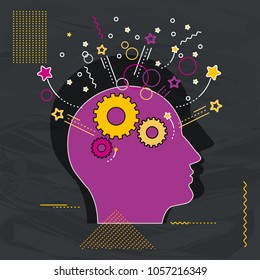 Idea, creativity and brainstorming concept. Flat vector cartoon illustration. Objects isolated on white background.
