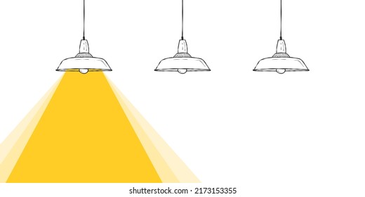 Idea and creativity concept. Hand-drawn lamps with a beam of light. Vector illustration