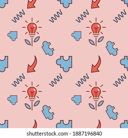Idea, creativity concept. Seamless pattern. Flat style.