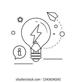 Idea, creativity and innovation concept. Outline thin line illustration. Flat and isolated on white background. 