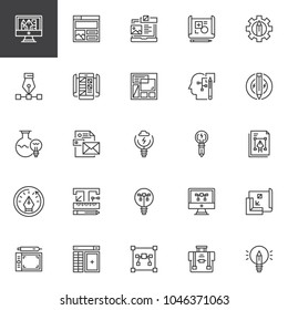Idea and Creativity outline icons set. linear style symbols collection, line signs pack. vector graphics. Set includes icons as drawing tools, Computer graphic, Content design, Planning, UI, Layout