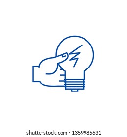 Idea decision, hand with lamp line icon concept. Idea decision, hand with lamp flat  vector symbol, sign, outline illustration.